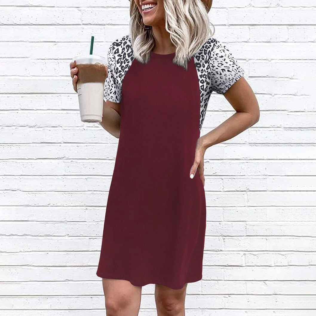 Leopard Stitching Summer Dress Round Neck Short Sleeve Casual Harajuku T-Shirt Mini Dresses Streetwear Female Clothing
Leopard Stitching Summer Dress Round Neck Short Sleeve Casual Harajuku T-Shirt Mini Dresses Streetwear Female Clothing