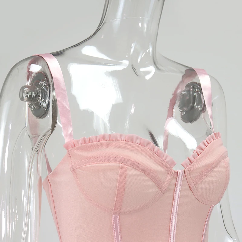 Underwire Mesh Corset Women Sexy Boned Push Up Padded Crop Tops Summer Ruffles Back Single-Breasted Bustier Pink 2020
Underwire Mesh Corset Women Sexy Boned Push Up Padded Crop Tops Summer Ruffles Back Single-Breasted Bustier Pink 2020