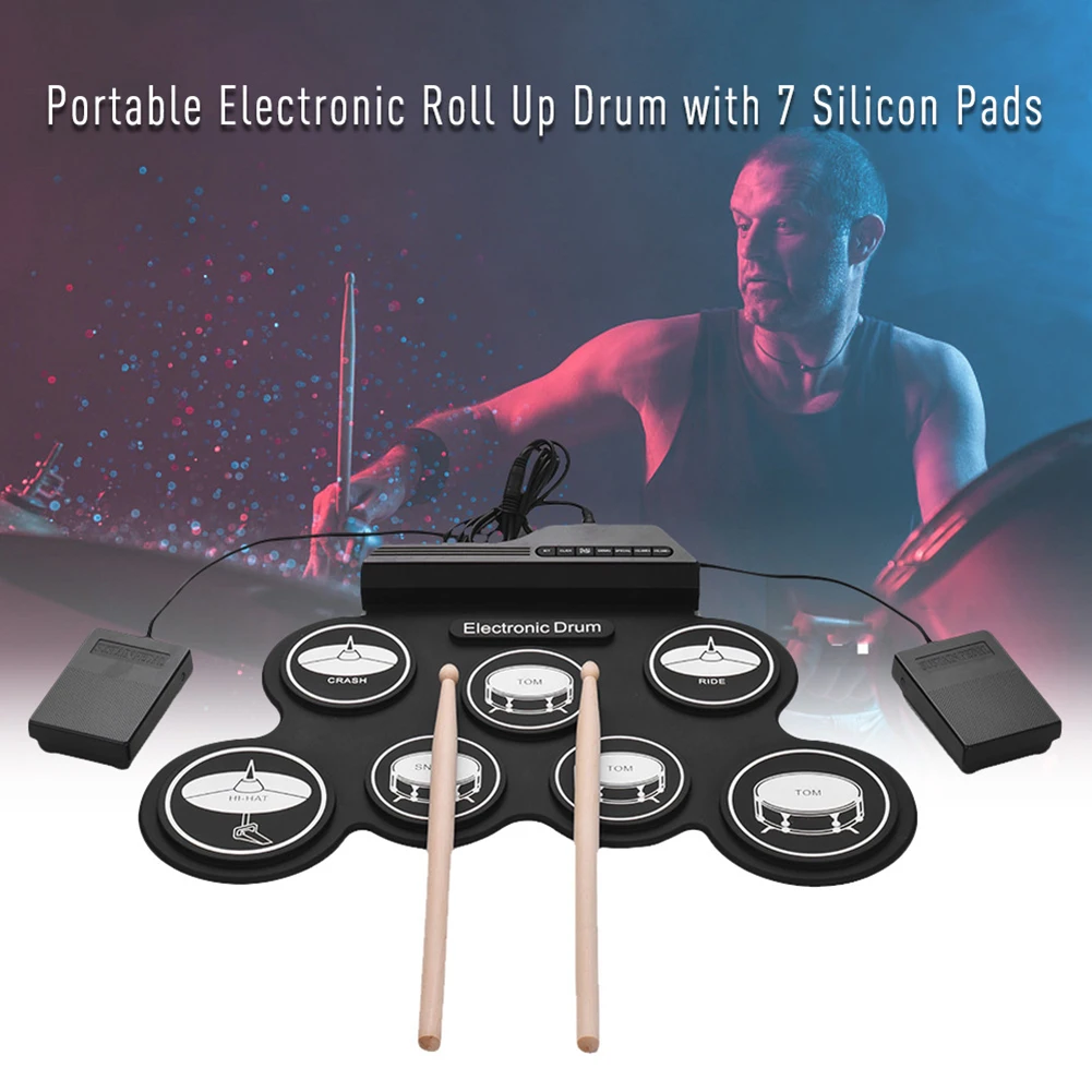 USB Electronic Drum Set With Drumsticks 7 Pads Portable Roll Up Silicone Drum for Music Lovers Playing Accessories
USB Electronic Drum Set With Drumsticks 7 Pads Portable Roll Up Silicone Drum for Music Lovers Playing Accessories