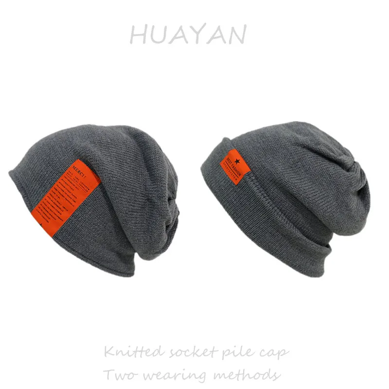 

Men's Knitted socket pile cap Two wearing method Outdoor Casual Skullies Beanies Women winter Bonnet Cap ski Knit Beanie Gorras