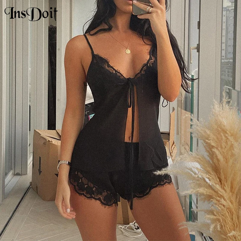 InsDoit Gothic Satin Sexy Vintage Lace Two Piece Set Women Bandage Hollow Out Camisole High Waist Shorts Casual Stayhome Sets
InsDoit Gothic Satin Sexy Vintage Lace Two Piece Set Women Bandage Hollow Out Camisole High Waist Shorts Casual Stayhome Sets