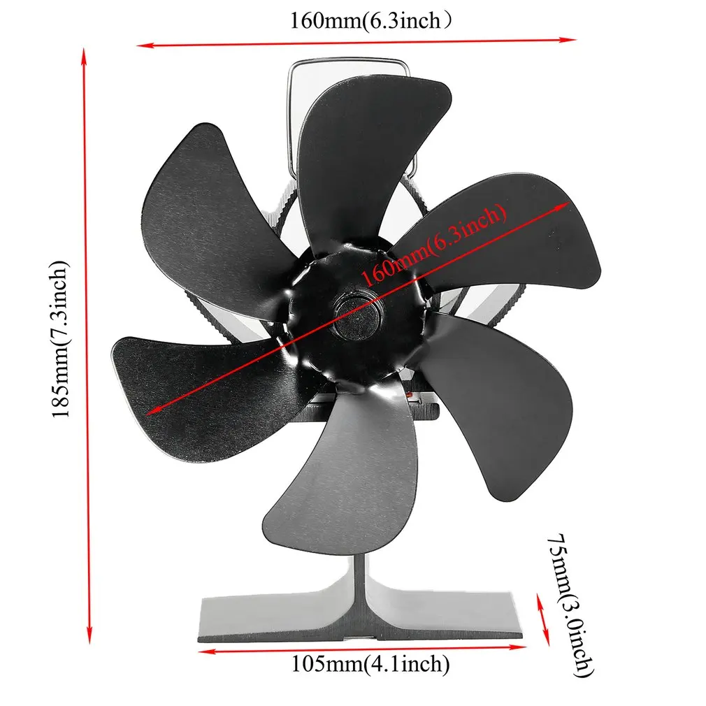 SF105G Fireplace Thermal Power Fan Portable 6-blade Aluminum Alloy Silent Fireplace Thermal Power Fan