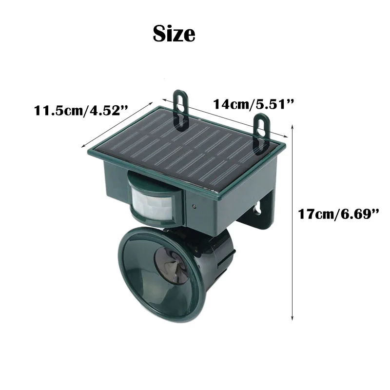Outdoor Ultrasonic Bird Repeller PIR Motion Sensor Solar Intelligent Voice Speaker Bird Repeller Scare Wild Animals Away Tool 
Outdoor Ultrasonic Bird Repeller PIR Motion Sensor Solar Intelligent Voice Speaker Bird Repeller Scare Wild Animals Away Tool