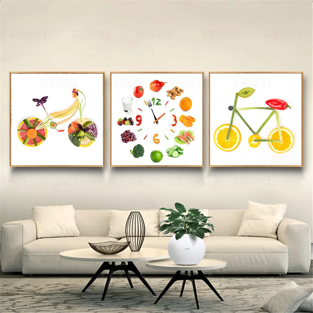 Food Painting Funny Vegetable Fruit Bike Art Lemon Bicycle Clock Poster Nordic Scandinavian Kitchen Bathroom Bedroom Decoration
Food Painting Funny Vegetable Fruit Bike Art Lemon Bicycle Clock Poster Nordic Scandinavian Kitchen Bathroom Bedroom Decoration