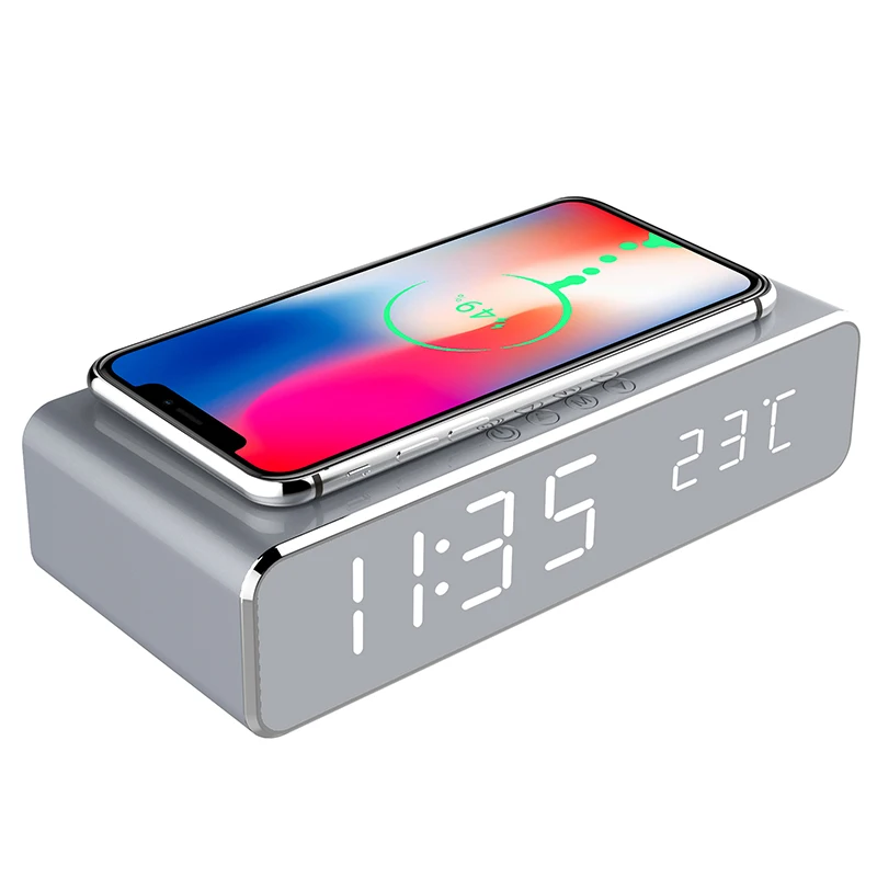 LED Electric Alarm Clock Digital Thermometer Clock HD Mirror Clock with Wireless Phone Charger and Date
LED Electric Alarm Clock Digital Thermometer Clock HD Mirror Clock with Wireless Phone Charger and Date