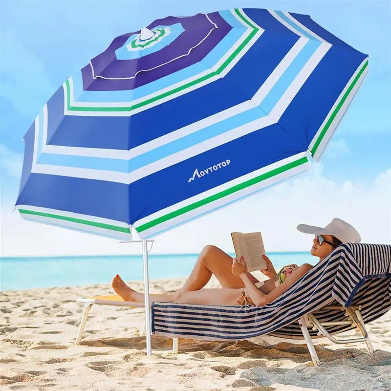 MOVTOTOP Striped Beach Umbrella Aluminum Pole UV Protection Waterproof Windproof Sand Umbrella for Seaside Beach (Light Blue)
MOVTOTOP Striped Beach Umbrella Aluminum Pole UV Protection Waterproof Windproof Sand Umbrella for Seaside Beach (Light Blue)