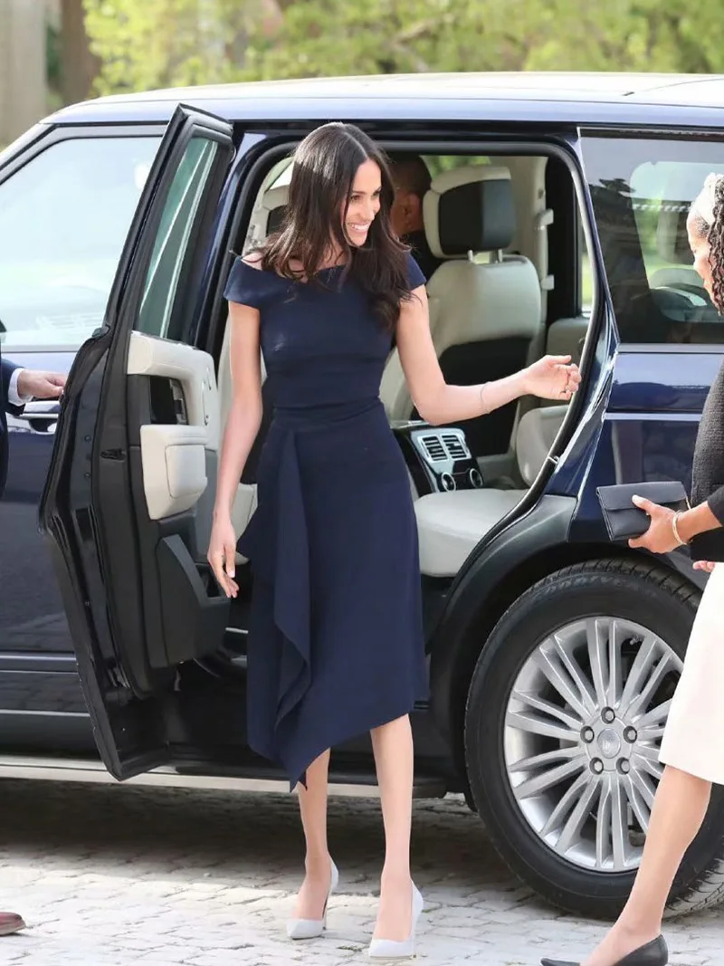 Женское асимметричное платье с открытыми плечами Meghan Markle|Женские платья| |