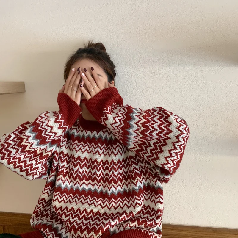 Winter Harajuku women's sweaters tops Korean striped sweater Autumn female student Casual loose knitted Retro sweater pullover
Winter Harajuku women's sweaters tops Korean striped sweater Autumn female student Casual loose knitted Retro sweater pullover