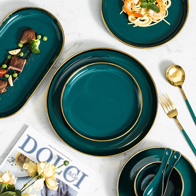 Green Ceramic Dishes Plates for Food Luxury Porcelain Salad Noodles Soup Bowl Dessert Cake Steak Plate for Kitchen Restaurant
Green Ceramic Dishes Plates for Food Luxury Porcelain Salad Noodles Soup Bowl Dessert Cake Steak Plate for Kitchen Restaurant