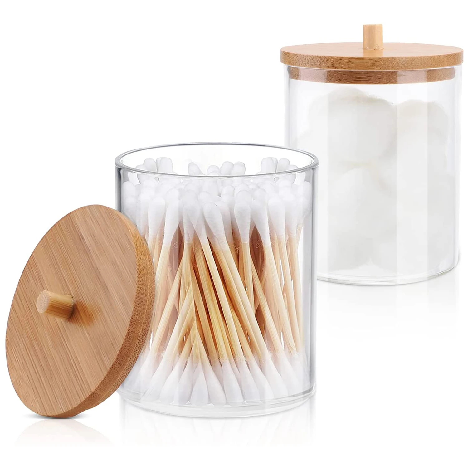 Holder Dispenser Bathroom Jars with Bamboo Lids, Cotton Ball Pad Round Swab Holder for Bathroom Accessories Storage Organizer
Holder Dispenser Bathroom Jars with Bamboo Lids, Cotton Ball Pad Round Swab Holder for Bathroom Accessories Storage Organizer