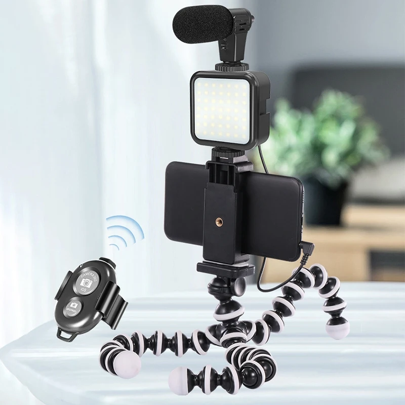 Professional Vlogging Kit Compatible for Ios Android Phone LED Light Microphone Tripod Stand Mount Live Broadcast | Электроника