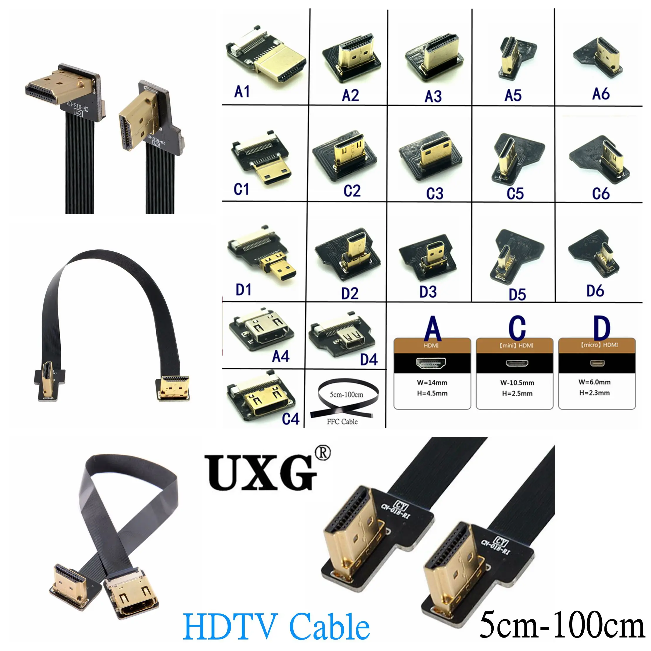 Ленточный кабель FPV HD 90 градусов Mini/Micro к стандартному HDTV-совместимым разъемам PCB