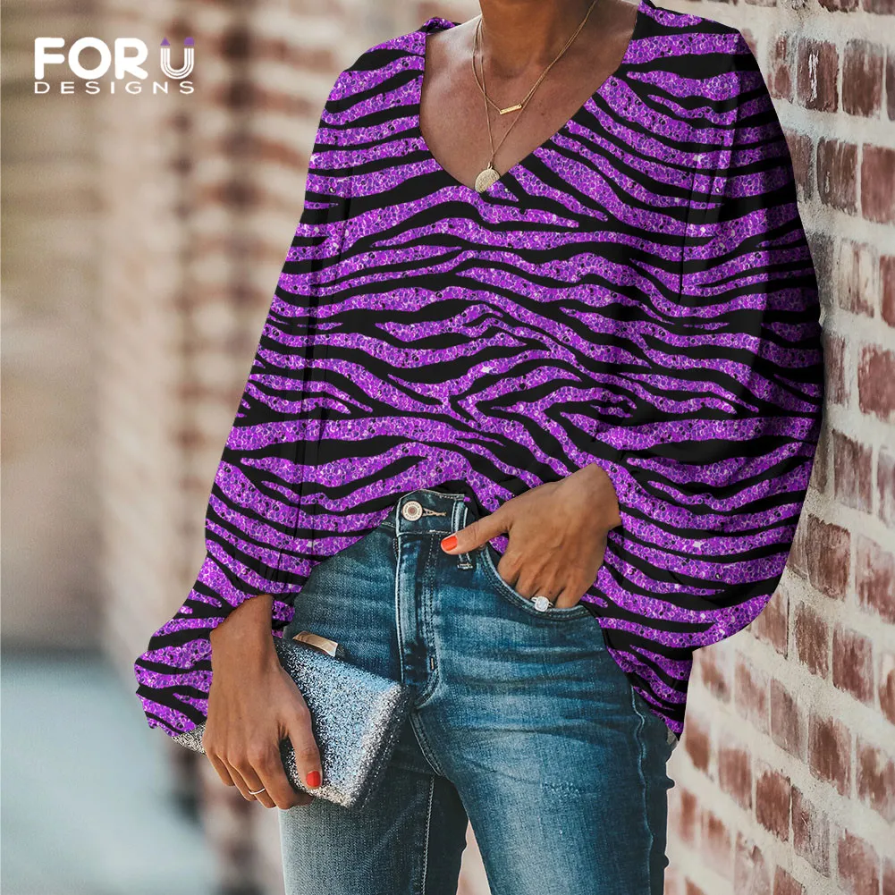 FORUDESIGNS Women Chiffon Tops Bell Sleeves Zebra Patten Girls Casual Soft V Neck Blouses Feminino Outdoor Soft Chiffon Bluse
FORUDESIGNS Women Chiffon Tops Bell Sleeves Zebra Patten Girls Casual Soft V Neck Blouses Feminino Outdoor Soft Chiffon Bluse