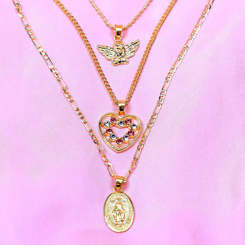 Gold Color Multilayer Cute Heart Angel Cupid Pendant Neck Necklace For Women Punk Retro Portrait Chain Necklaces Fashion Jewelry
Gold Color Multilayer Cute Heart Angel Cupid Pendant Neck Necklace For Women Punk Retro Portrait Chain Necklaces Fashion Jewelry