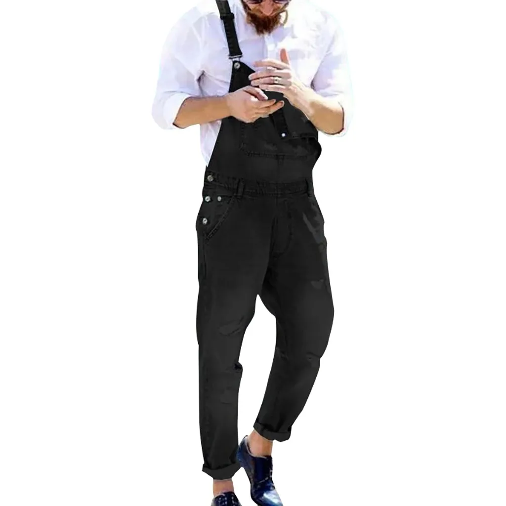 Men Pants Jumpsuit High Street Pockets Jeans Fashion Slim Fit Denim Overalls Fashionable Strap Casual Suspender new | Мужская одежда