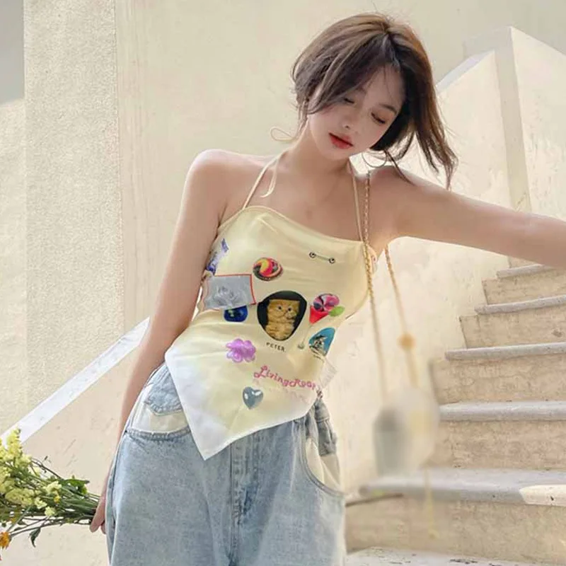 Fashion Print Halter Lace-Up Tank Tops Backless Women Sexy Slim Sexy Camisole Summer Crop Top
Fashion Print Halter Lace-Up Tank Tops Backless Women Sexy Slim Sexy Camisole Summer Crop Top