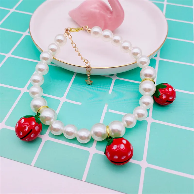 

Breakaway Cat Collar with Bell pearl Cute Strawberry Adjustable Safety Breakaway Kitten Collars for Cats Kitty