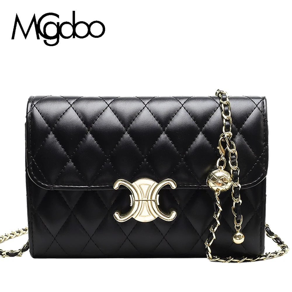 

Mgcdoo Solid Color Checked Shoulder Bag Chains Strap Small Cross Body Bag Stylish Female Handbags