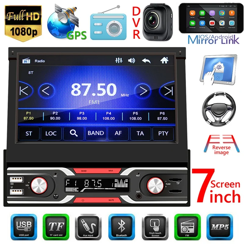 7 Inch Car Radio Retractable Screen Multimedia Video 1Din 7-Color Light MP5 Player Support Bluetooth USB AUX RDS
7 Inch Car Radio Retractable Screen Multimedia Video 1Din 7-Color Light MP5 Player Support Bluetooth USB AUX RDS
