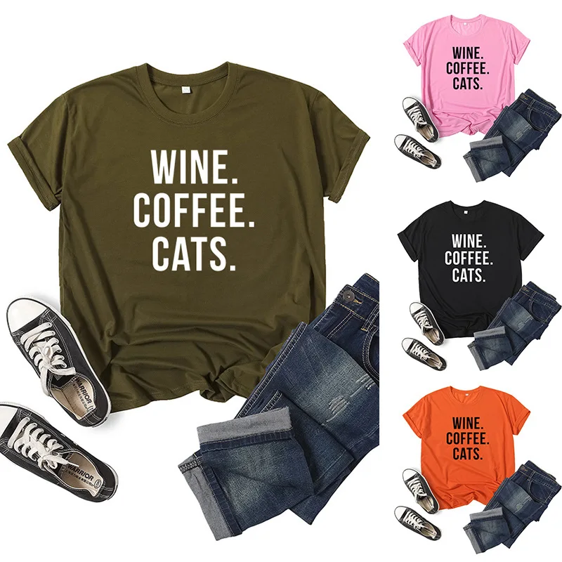 Wine Coffee Cats Letter Print Women T Shirt Short Sleeve O Neck Loose Women Tshirt Ladies Tee Shirt Tops Clothes Camisetas Mujer
Wine Coffee Cats Letter Print Women T Shirt Short Sleeve O Neck Loose Women Tshirt Ladies Tee Shirt Tops Clothes Camisetas Mujer