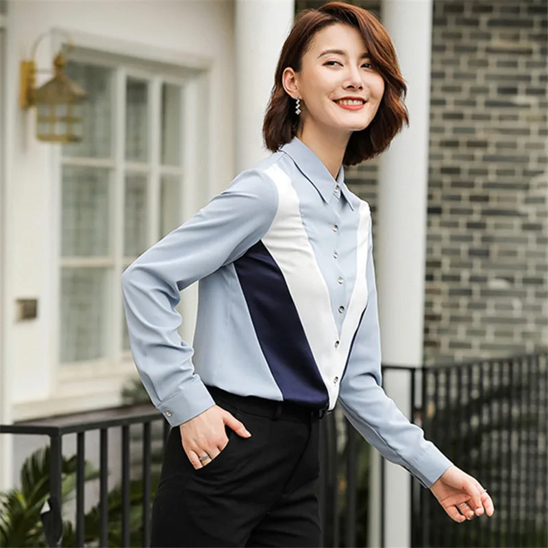 Women Blouses 2021 Fashion Long Sleeve Turn Down Collar Office Shirt splice woman Blouse Shirt Tops Plus Size Blusas Femininas
Women Blouses 2021 Fashion Long Sleeve Turn Down Collar Office Shirt splice woman Blouse Shirt Tops Plus Size Blusas Femininas