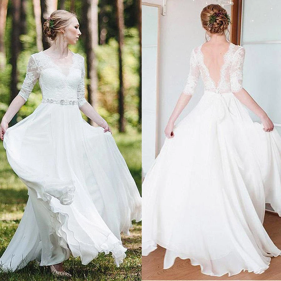 Шифоновое платье-трапеция с V-образным вырезом и полурукавами
Шифоновое платье-трапеция с V-образным вырезом и полурукавами