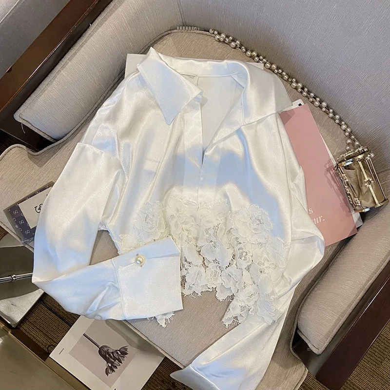 Lace Patchwork White Women Shirts Short Empired Solid Turn-Down Collar Long-Sleeved Elegant Office Lady Outwear Tops
Lace Patchwork White Women Shirts Short Empired Solid Turn-Down Collar Long-Sleeved Elegant Office Lady Outwear Tops