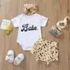 3 Pcs Newborn Summer Outfits, Baby Letter Print Short Sleeve Round Neck Romper + Ruffle Leopard Shorts + Bowknot Headband
3 Pcs Newborn Summer Outfits, Baby Letter Print Short Sleeve Round Neck Romper + Ruffle Leopard Shorts + Bowknot Headband