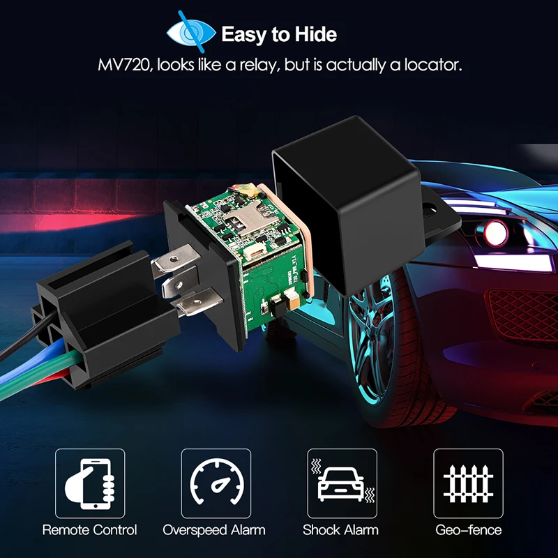 

MV720 Relay GPS Tracker GPS GSM Locator Tracking Remote Control Anti-theft Monitoring Cut Oil Power Mini Car Tracker