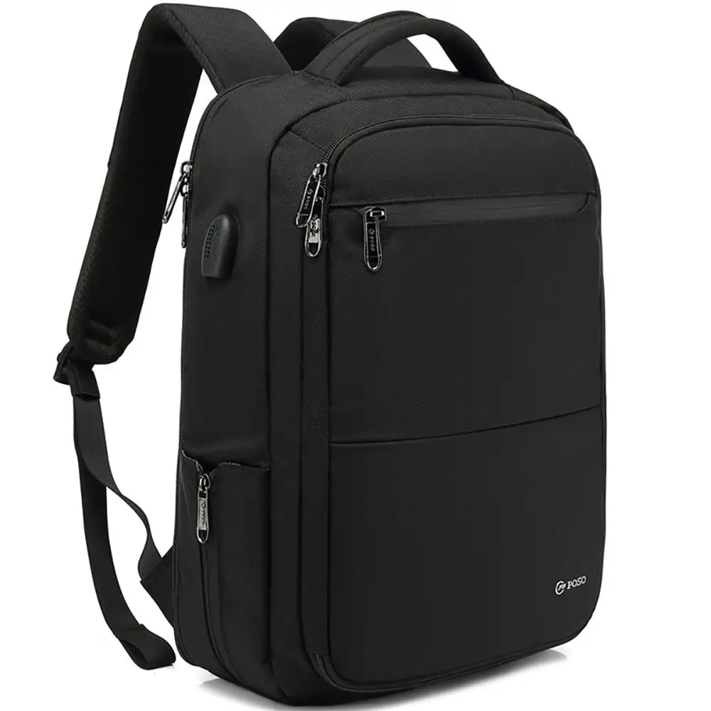 

Мужские рюкзаки POSO с USB-портом для зарядки водонепроницаемый 180 ° открытый Простой повседневный рюкзак для ноутбука 15,6 дюйма черный/серый цв...