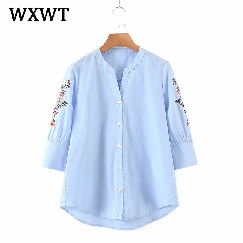 WXWT Women Cool Blue Vintage Embroidered Summer Blouse Shirt Half Sleeve 2021 Chic Female Shirt Tops HY2108
WXWT Women Cool Blue Vintage Embroidered Summer Blouse Shirt Half Sleeve 2021 Chic Female Shirt Tops HY2108