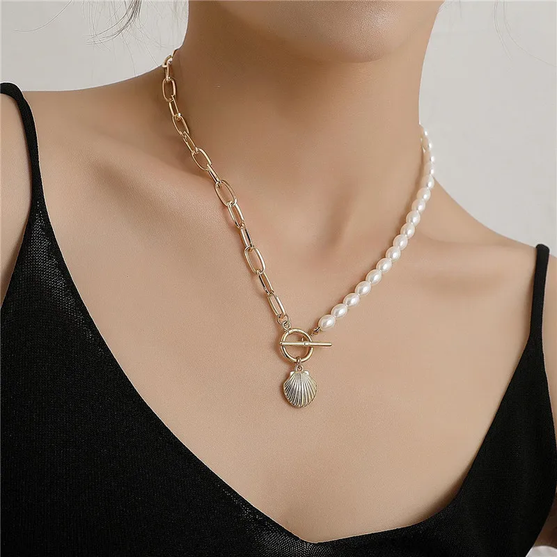 

Imitation Pearl Scallop Shell Choker Pendant Necklaces Boho OT Buckle Chain Charm Necklace for Women Jewelry Party Gift