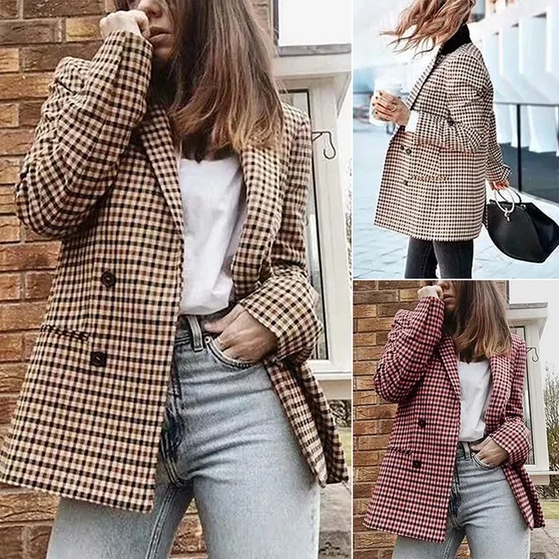 Women Plaid Blazers and Jackets Work Office Lady Suit Slim Double Breasted Business Female Blazer Coat Talever
Women Plaid Blazers and Jackets Work Office Lady Suit Slim Double Breasted Business Female Blazer Coat Talever