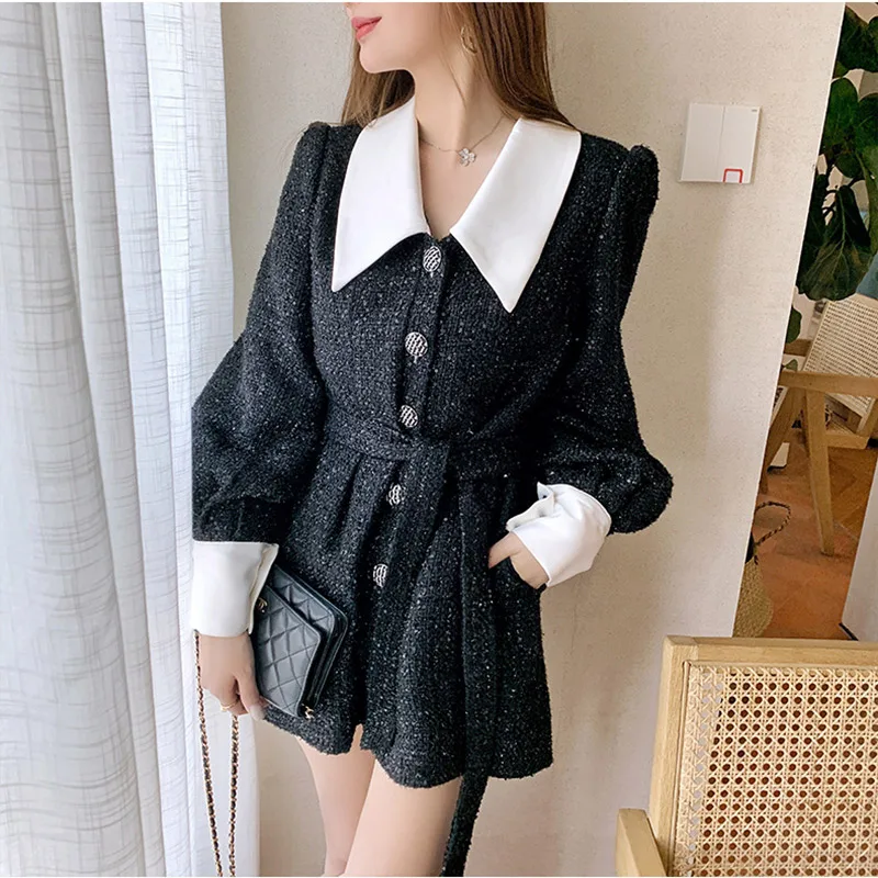 2021 Autumn Tweed Rompers Playsuits Women Long Sleeve White Lapel Black Playsuit Fashion Single Breasted Rompers Womens Jumpsuit
2021 Autumn Tweed Rompers Playsuits Women Long Sleeve White Lapel Black Playsuit Fashion Single Breasted Rompers Womens Jumpsuit