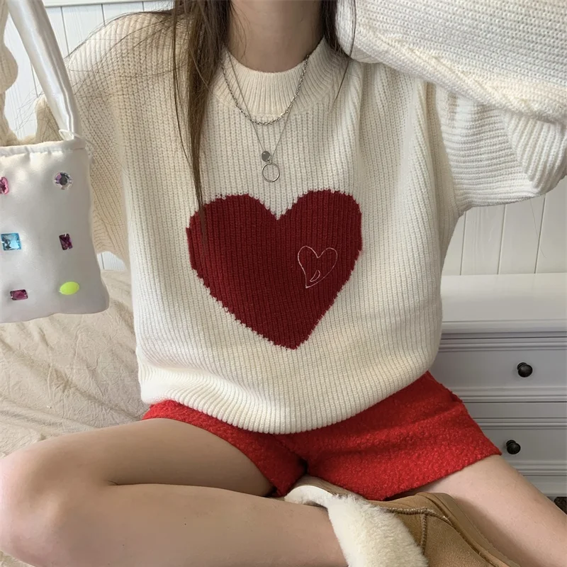 Sweet Vintage Heart-shaped Embroidery Design Pullovers Harajuku Style Lazy Full Sleeve Loose Casual Christmas Knitting Sweater
Sweet Vintage Heart-shaped Embroidery Design Pullovers Harajuku Style Lazy Full Sleeve Loose Casual Christmas Knitting Sweater