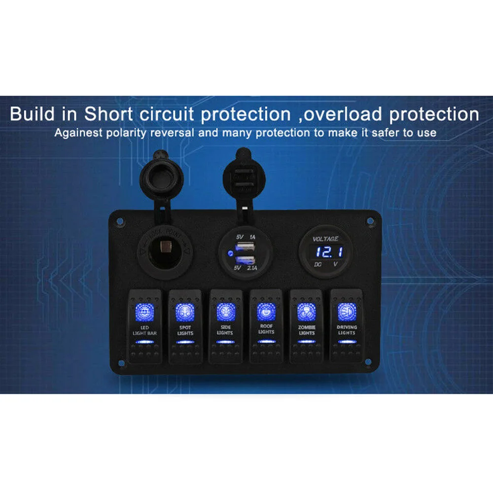 6 Gang ON-OFF Toggle Switch Panel 2USB 12V-24V Socket Charger LED Voltmeter For Car SUV Marine RV Truck Camper Boat
6 Gang ON-OFF Toggle Switch Panel 2USB 12V-24V Socket Charger LED Voltmeter For Car SUV Marine RV Truck Camper Boat