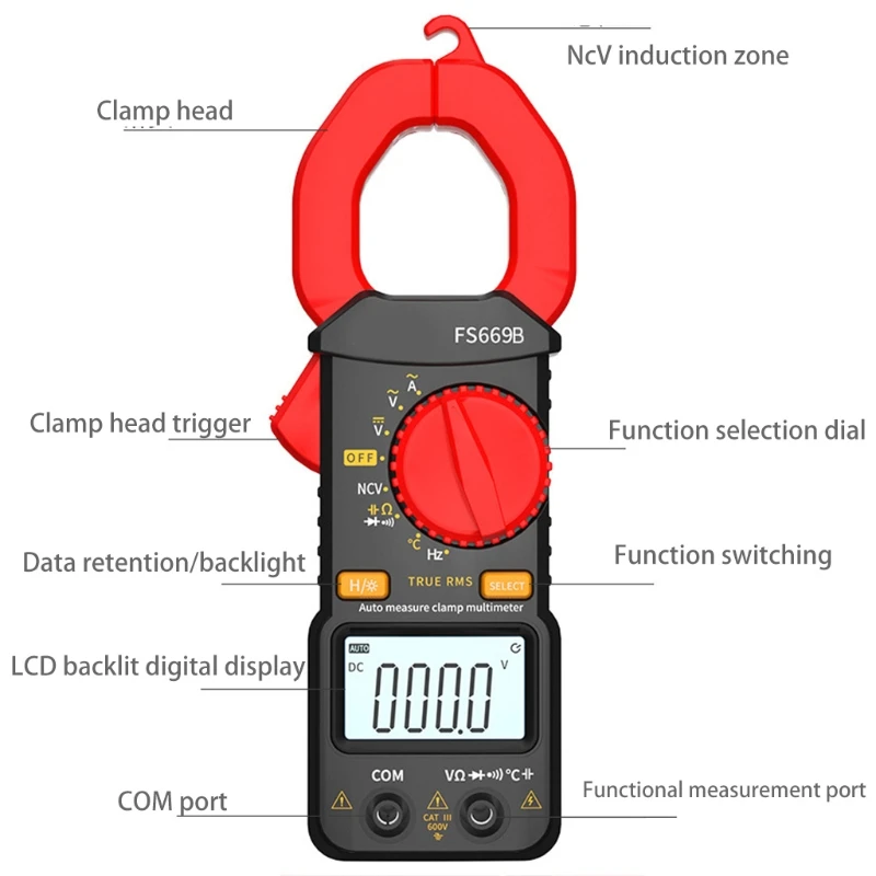 Clamp Meter 1000V/600A High Accuracy Auto-Ranging AC Current Amp Multimeter with AC/DC Voltage Capacitance Diode Tester
Clamp Meter 1000V/600A High Accuracy Auto-Ranging AC Current Amp Multimeter with AC/DC Voltage Capacitance Diode Tester