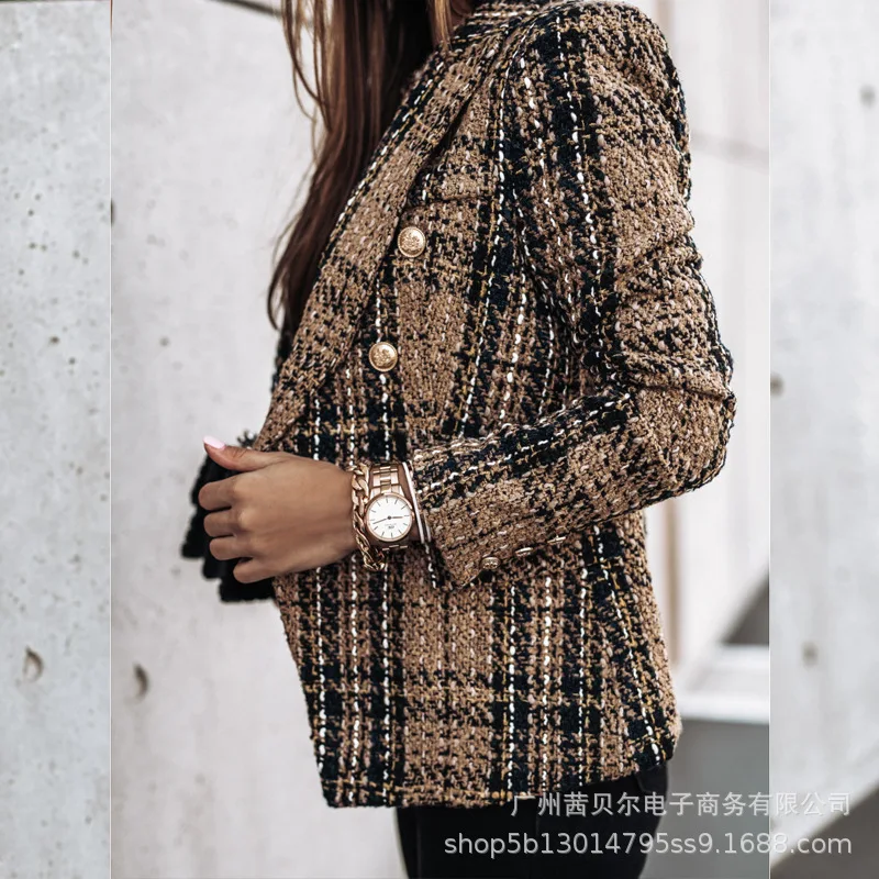WEPBEL Autumn Winter Fashion Long Sleeve Double Breasted Notched Blazers Coat Women's Casual Plaid Printed Slim Fit Coat 
WEPBEL Autumn Winter Fashion Long Sleeve Double Breasted Notched Blazers Coat Women's Casual Plaid Printed Slim Fit Coat