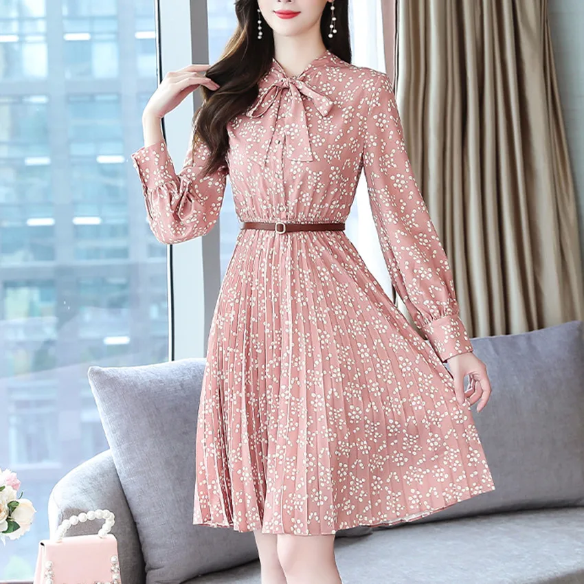 Spring Elegant Dress Women Long Sleeve Sweet Pink Chiffon Dress Korean Style High Quality Fashion Dresses Vestidos 
Spring Elegant Dress Women Long Sleeve Sweet Pink Chiffon Dress Korean Style High Quality Fashion Dresses Vestidos
