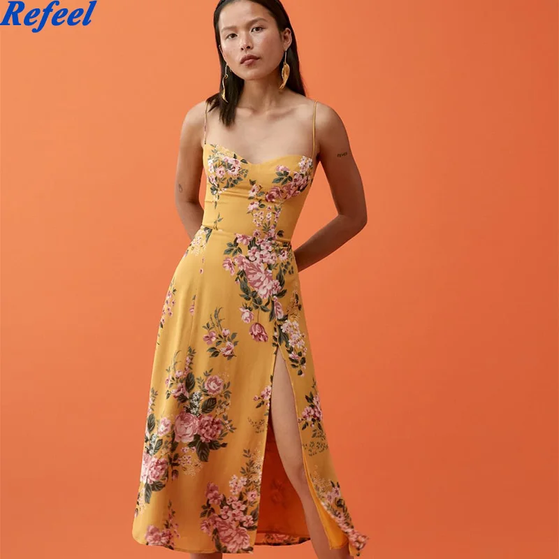 2021 Vintage France Floral Print Lacing up Adjust Spaghetti Strap Midi Dress Sexy Women Elastic Back Side Split Sling Robe
2021 Vintage France Floral Print Lacing up Adjust Spaghetti Strap Midi Dress Sexy Women Elastic Back Side Split Sling Robe