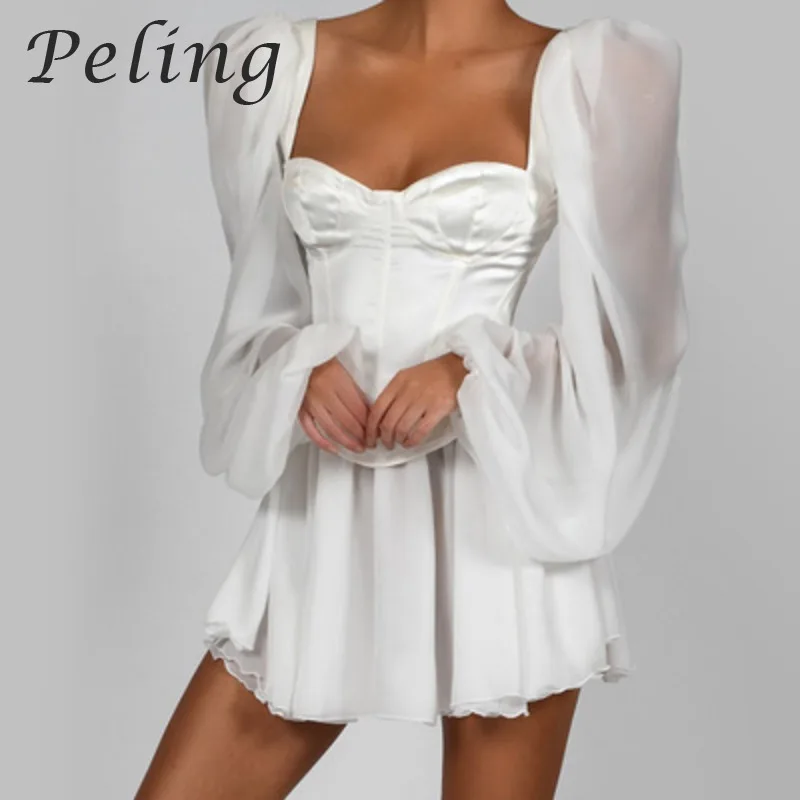 Peling 2021 women's Elegant White Satin Dress Long Lantern Sleeves A-Line Short Dress Zipper Sexy Chiffon Dress Women Vestidos
Peling 2021 women's Elegant White Satin Dress Long Lantern Sleeves A-Line Short Dress Zipper Sexy Chiffon Dress Women Vestidos