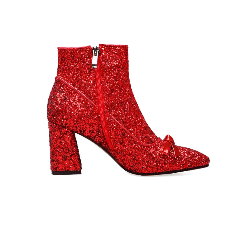 Fashion Autumn Bling Silver Red Bride Wedding Shoes High Heels Womens Boots Bowtie Glitter Ankle Boot Booties Female
Fashion Autumn Bling Silver Red Bride Wedding Shoes High Heels Womens Boots Bowtie Glitter Ankle Boot Booties Female