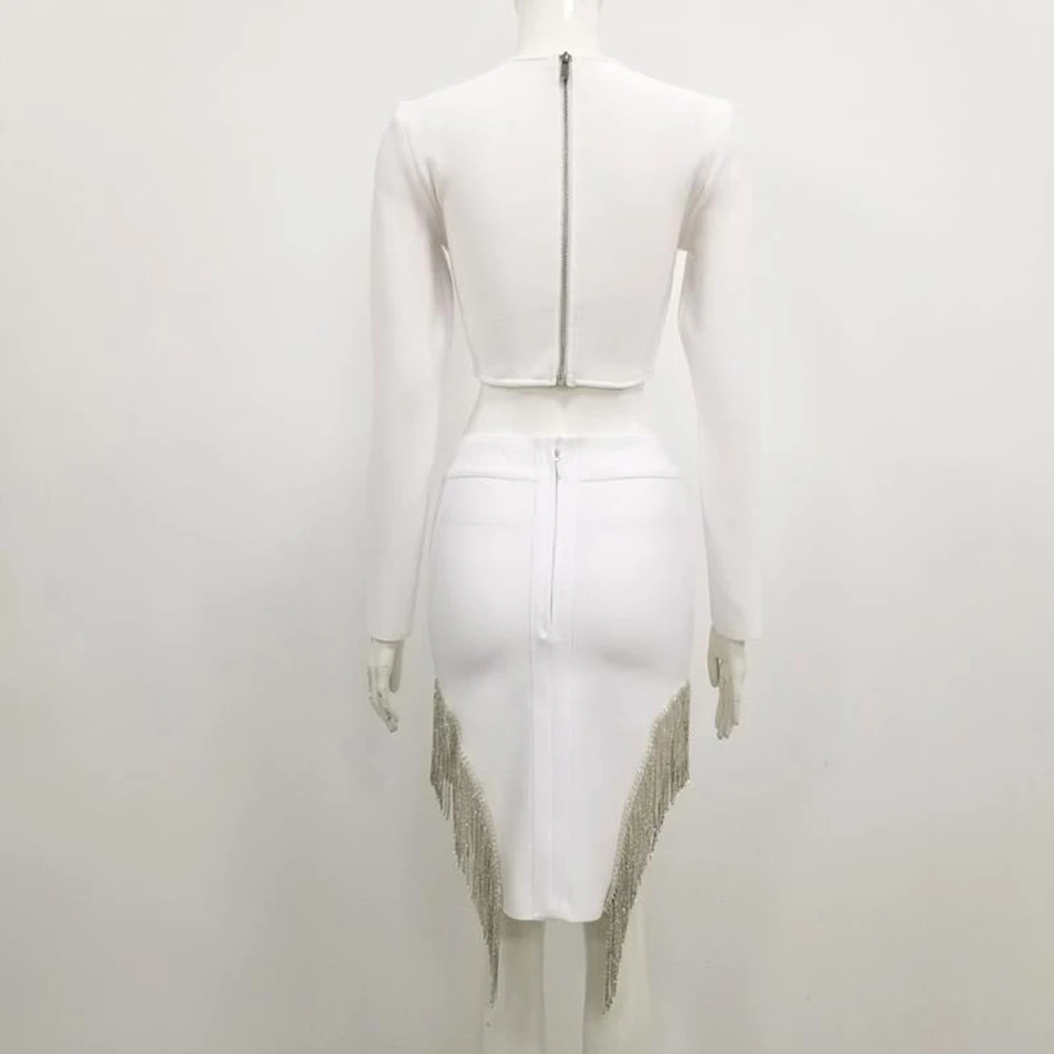 High Quality Women'S Spring 2021 Tassel White Bodycon Bandage 2 Two-Piece Set Sexy Long-Sleeved Short Top + Mini Skirt Party Set
High Quality Women'S Spring 2021 Tassel White Bodycon Bandage 2 Two-Piece Set Sexy Long-Sleeved Short Top + Mini Skirt Party Set