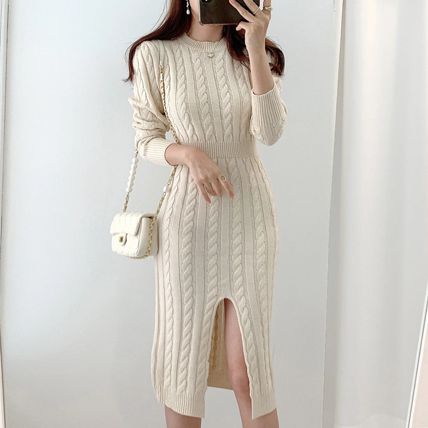 Croysier Dresses For Women Casual O-Neck Cable Knitted Sweater Dress Winter Long Sleeve Elegant Front Slit Sexy Bodycon Dress
Croysier Dresses For Women Casual O-Neck Cable Knitted Sweater Dress Winter Long Sleeve Elegant Front Slit Sexy Bodycon Dress