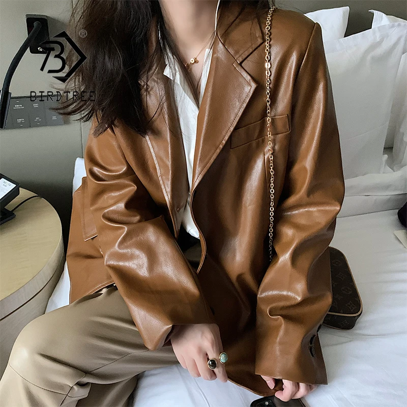 2021 Autumn Women Oversize Notched Leather Blazer Pockets Full Sleeve Single Breasted Fall PU Jacket Office Lady Spring Outwear
2021 Autumn Women Oversize Notched Leather Blazer Pockets Full Sleeve Single Breasted Fall PU Jacket Office Lady Spring Outwear