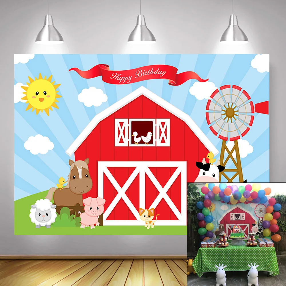 Farm Birthday Backdrop for Children Cartoon Red Farm Animals Photo Background Barn Cow Grass Photography Backdrops Photocall
Farm Birthday Backdrop for Children Cartoon Red Farm Animals Photo Background Barn Cow Grass Photography Backdrops Photocall