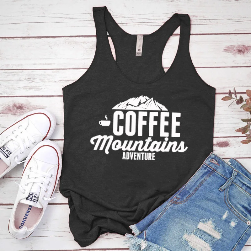 Vest Coffee Mountains Adventure Tank Tops Stylish Slogan Letter Printed Racerback Camping Grunge Undershirt | Женская одежда