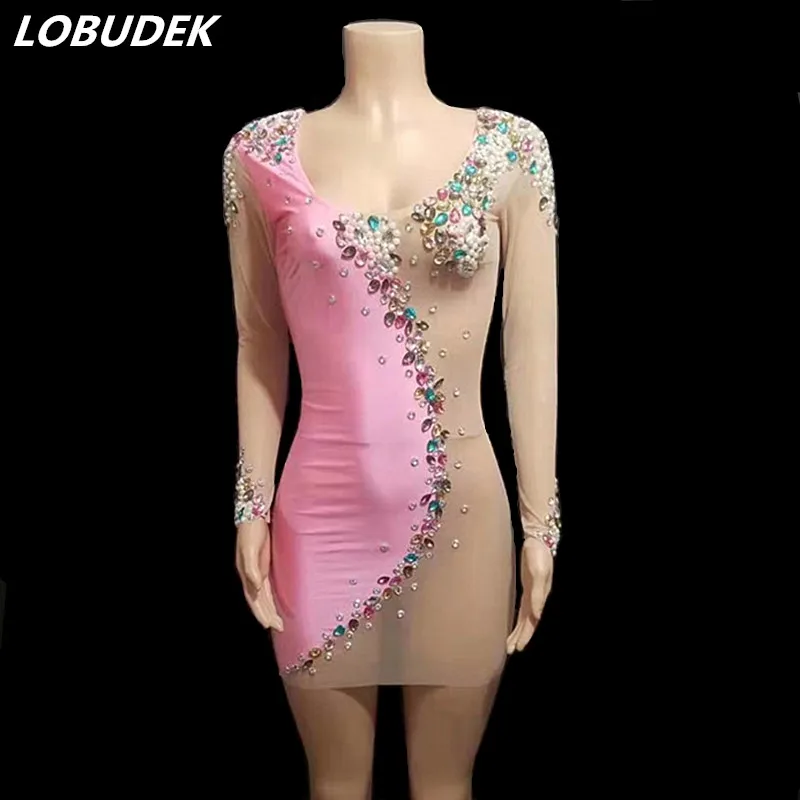 Colorful Rhinestones Pink Nude Mesh Mini Short Dress Prom Evening Party Singer Dancer Stage Crystals Dress Birthday Outfit
Colorful Rhinestones Pink Nude Mesh Mini Short Dress Prom Evening Party Singer Dancer Stage Crystals Dress Birthday Outfit