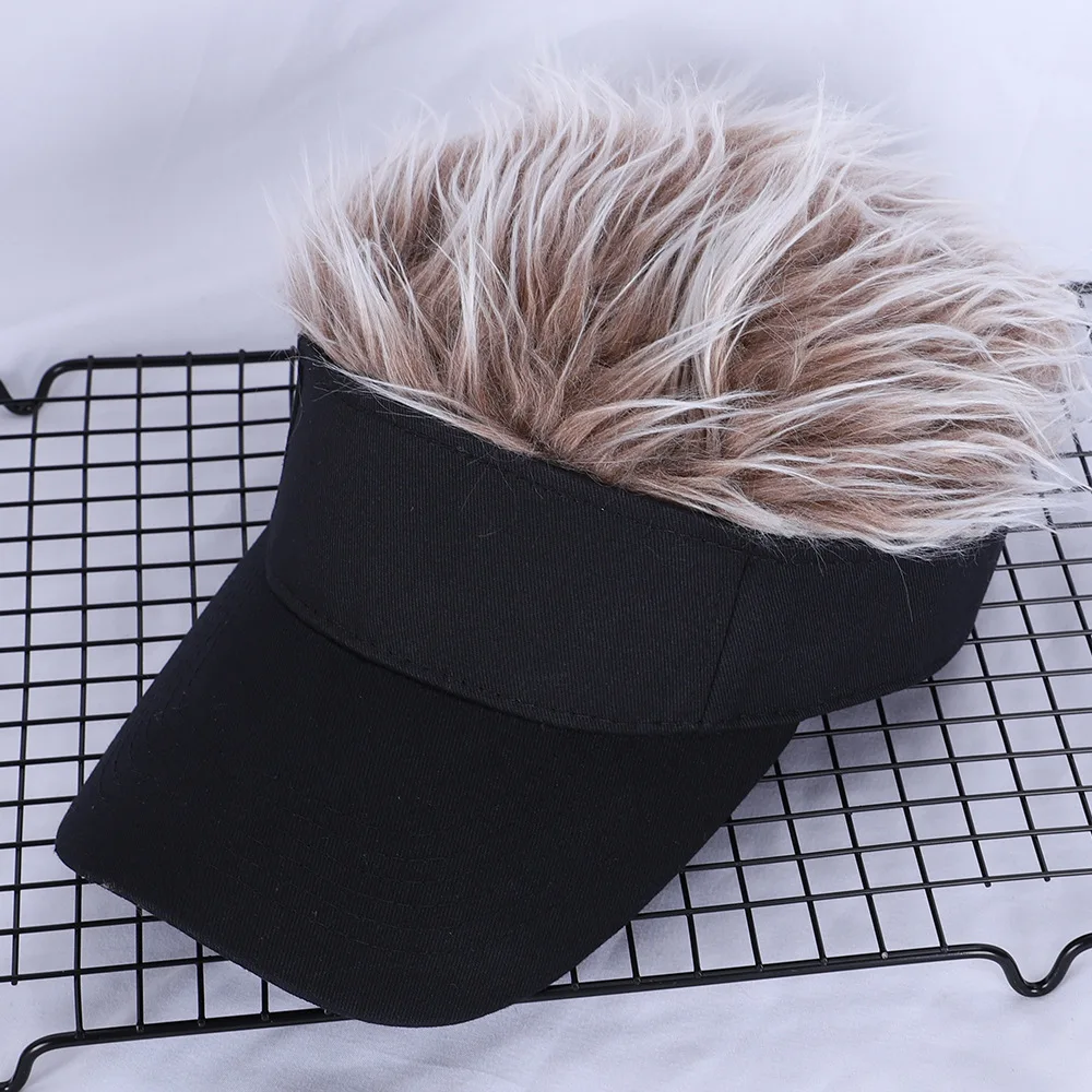 

2022 Summer Men Women Casual Concise Sunshade Adjustable Sun Visor Baseball Cap with Spiked Hairs Wig Baseball Hat with Wigs