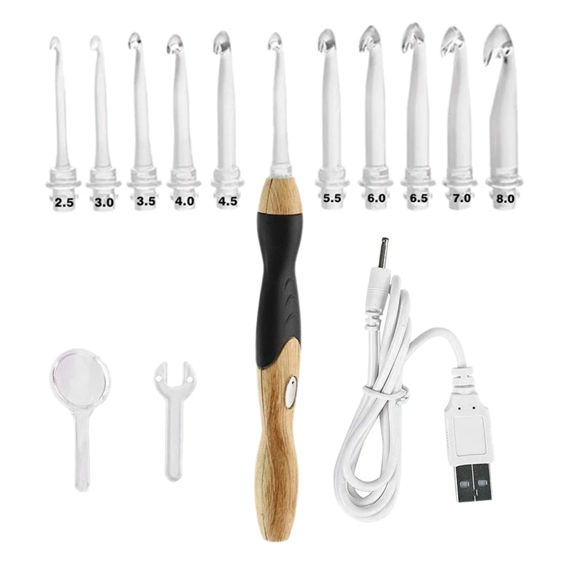 11 Sizes Lighted Crochet Hooks Set - Light Up Crochet Hooks,Rechargeable Crochet Hook with Light,2.5mm to 8mm 
11 Sizes Lighted Crochet Hooks Set - Light Up Crochet Hooks,Rechargeable Crochet Hook with Light,2.5mm to 8mm